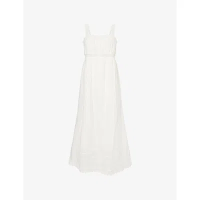 Posse Womens Vintage White Grace Lace-trim Shift Ramie Midi Dress