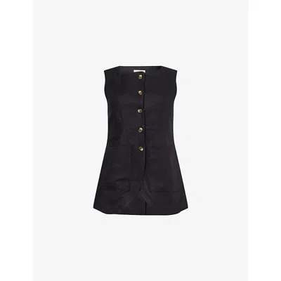 Posse Womens Emma Two-patch-pockets Linen Vest Black