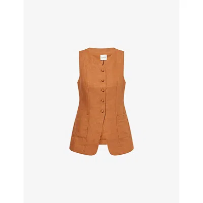 Posse Womens Lorenzo V-neck Linen Vest Chestnut