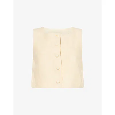 Posse Womens Dusty Citron Rio Square-neck Button Linen Top