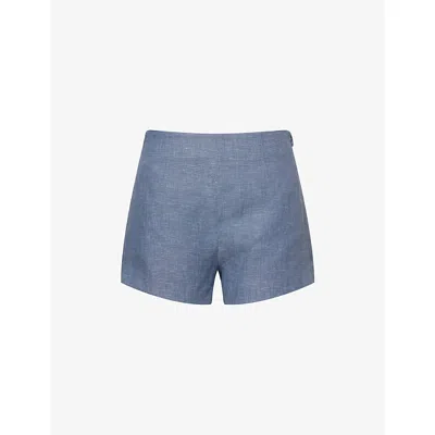 Posse Womens Steel Blue Thea High-rise Linen Shorts