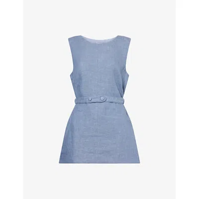 Posse Womens Steel Blue Thea Sleeveless Linen Tunic Top Xs