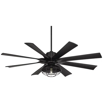 Possini Euro Design 60" Possini Defender Matte Black Damp Led Ceiling Fan With Remote