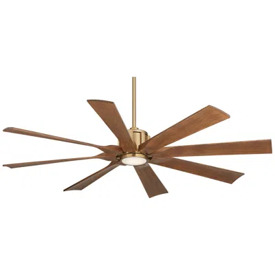 Possini Euro Design 60" Possini Defender Soft Brass Koa Damp Led Ceiling Fan With Remote