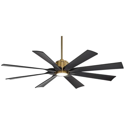 Possini Euro Design 60" Possini Defender Soft Brass/black Damp Led Ceiling Fan With Remote