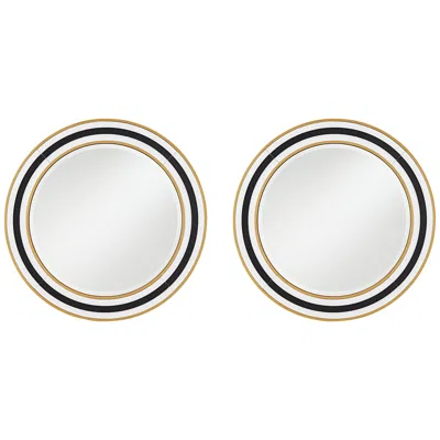 Possini Euro Design Cape Cod Black And Gold 31 1/2" Round Wall Mirrors Set Of 2