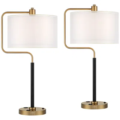 Possini Euro Design Carlyle Gold Black Usb Desk Lamps Set Of 2 With Smart Socket