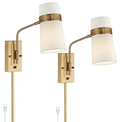 Possini Euro Design Cartwright Antique Brass Plug-in Wall Lamps Set Of 2