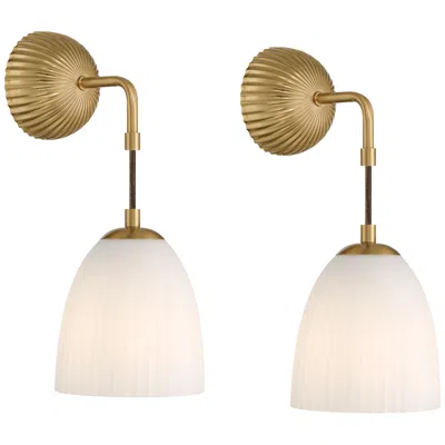 Possini Euro Design Comfrey 15" High Warm Brass And Glass Wall Sconce Set Of 2