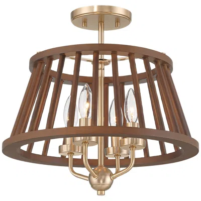 Possini Euro Design Givens 15 3/4"w Satin Bronze And Wood 4-light Ceiling Light