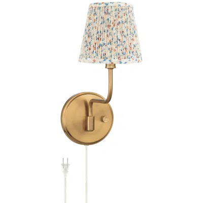 Possini Euro Design Ophelia 9 1/2"h Warm Brass Plug-in Floral Pleated Shade Wall Sconce