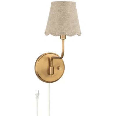 Possini Euro Design Ophelia 9 1/2"h Warm Brass Plug-in Wall Sconce Beige Scallop Shade