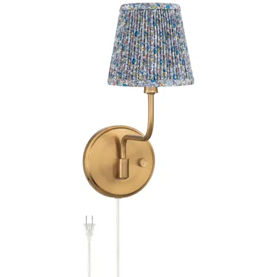 Possini Euro Design Ophelia 9 1/2"h Warm Brass Plug-in Wall Sconce Blue Floral Shade