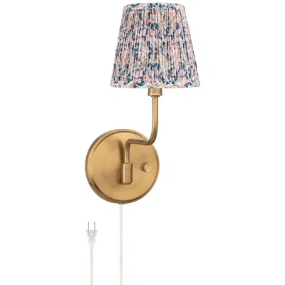 Possini Euro Design Ophelia 9 1/2"h Warm Brass Plug-in Wall Sconce Blue Pink Floral Shade