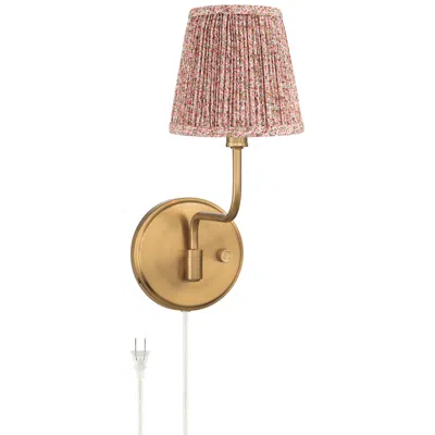 Possini Euro Design Ophelia 9 1/2"h Warm Brass Plug-in Wall Sconce Pink Floral Shade