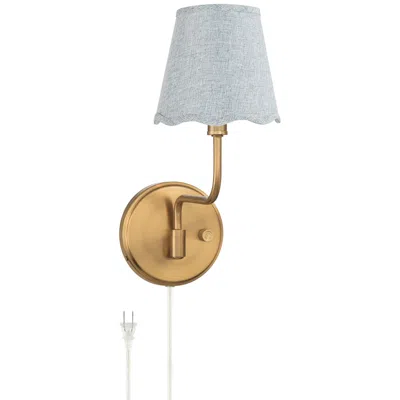 Possini Euro Design Ophelia 9 1/2"h Warm Brass Plug-in Wall Sconce With Gray Scallop Shade