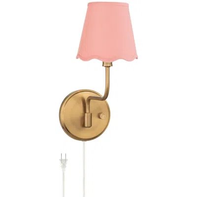 Possini Euro Design Ophelia 9 1/2"h Warm Brass Plug-in Wall Sconce With Pink Scallop Shade