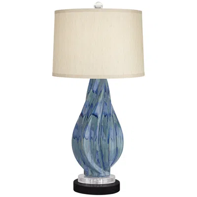 Possini Euro Design Possi Euro Teresa Teal Ceramic Table Lamp With Round Black Marble Riser