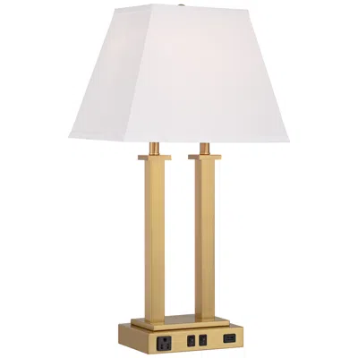 Possini Euro Design Possini Amity Warm Brass 26" High Desk Lamp With Usb Port And Outlet In Gray