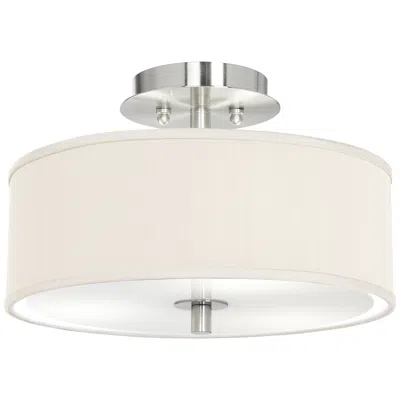 Possini Euro Design Possini Euro 14" Wide Cream Textured Faux Silk Ceiling Light
