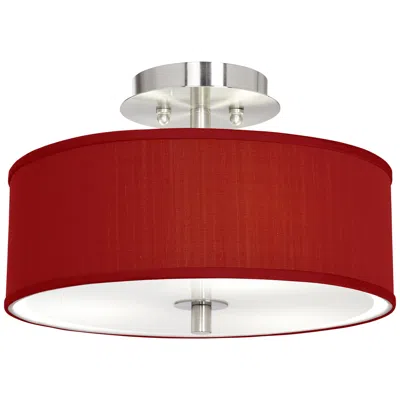 Possini Euro Design Possini Euro 14" Wide Red Textured Faux Silk Modern Ceiling Light