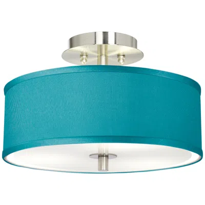 Possini Euro Design Possini Euro 14" Wide Teal Blue Faux Silk Brushed Nickel Ceiling Light