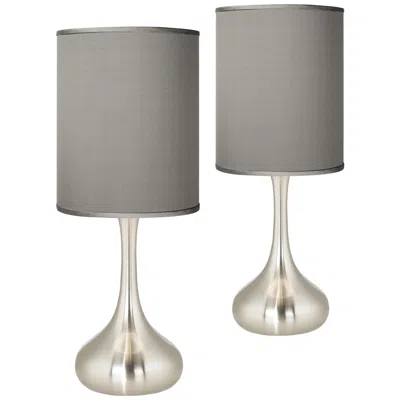 Possini Euro Design Possini Euro 23 1/2" Gray Faux Silk Nickel Droplet Modern Table Lamps