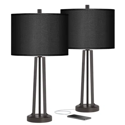 Possini Euro Design Possini Euro 25 1/2" Bronze And Black Faux Silk Usb Lamps Set Of 2