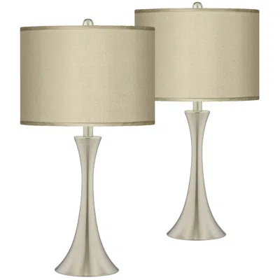 Possini Euro Design Possini Euro 26 1/4" Taupe Faux Silk Nickel Touch Table Lamps Set Of 2