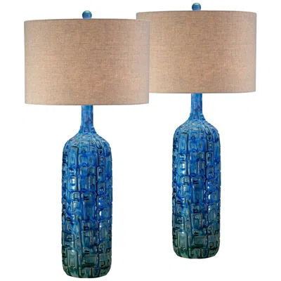 Possini Euro Design Possini Euro 36" Teal Blue Modern Ceramic Table Lamps Set Of 2