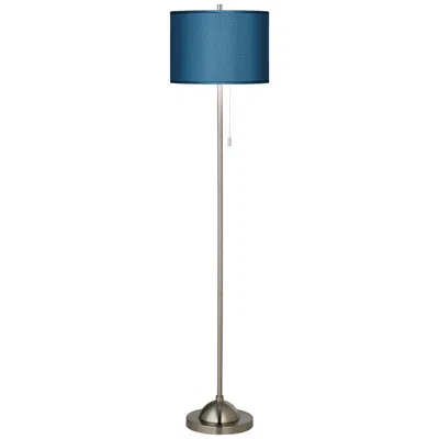 Possini Euro Design Possini Euro 62" Modern Nickel Floor Lamp With Handcrafted Blue Shade
