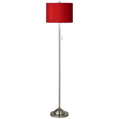 Possini Euro Design Possini Euro 62" Red Shade Brushed Nickel Pull Chain Floor Lamp