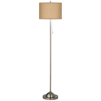 Possini Euro Design Possini Euro 62" Woven Burlap Brushed Nickel Pull Chain Floor Lamp