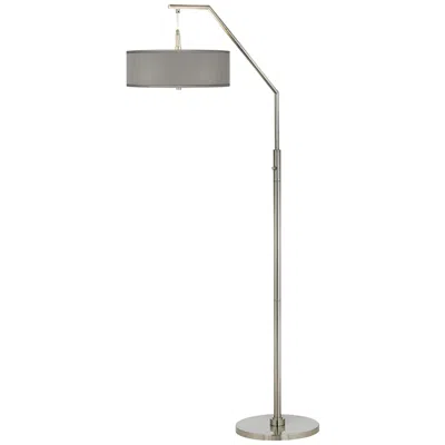 Possini Euro Design Possini Euro 71 1/2" Nickel And Gray Faux Silk Modern Arc Floor Lamp