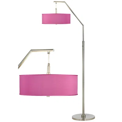Possini Euro Design Possini Euro 71 1/2" Pink Orchid Faux Silk Shade Modern Arc Floor Lamp