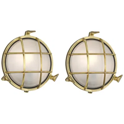 Possini Euro Design Possini Euro Anjali 10"h Brass Bulkhead Outdoor Wall Light Set Of 2