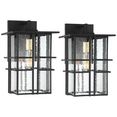 Possini Euro Design Possini Euro Arley 16" High Black Finish Outdoor Wall Lights Set Of 2