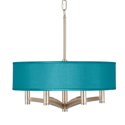 Possini Euro Design Possini Euro Ava 20" Teal Blue Faux Silk 6-light Nickel Chandelier