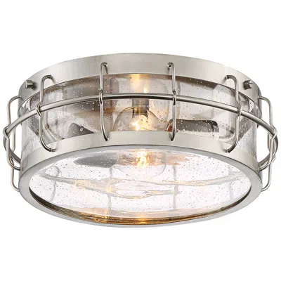 Possini Euro Design Possini Euro Aya 13 1/4" Wide Satin Nickel Caged Metal Ceiling Light