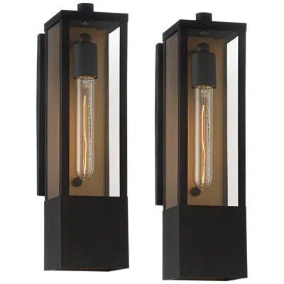 Possini Euro Design Possini Euro Berk 16"h Black And Gold Box Outdoor Wall Light Set Of 2