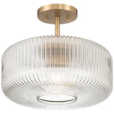 Possini Euro Design Possini Euro Bernado 14"w Warm Brass And Fluted Glass Ceiling Light