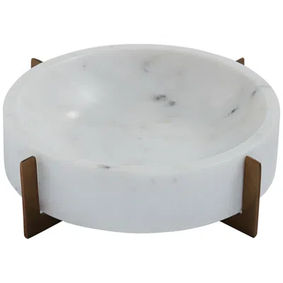 Possini Euro Design Possini Euro Bindi 9" Wide Round White Marble Decorative Bowl In Neutral