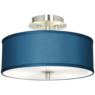 Possini Euro Design Possini Euro Blue Faux Silk 14" Wide Modern Nickel Ceiling Light