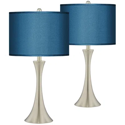 Possini Euro Design Possini Euro Blue Faux Silk Brushed Nickel Touch Table Lamps Set Of 2