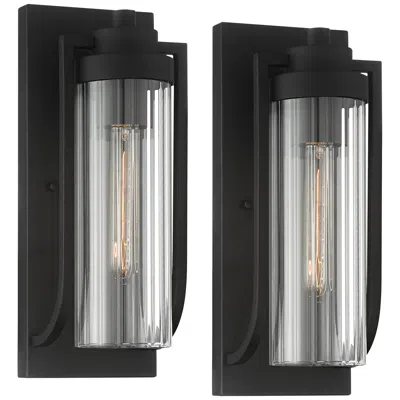 Possini Euro Design Possini Euro Bogata 15 1/2" Ribbed Glass Outdoor Wall Lights Set Of 2