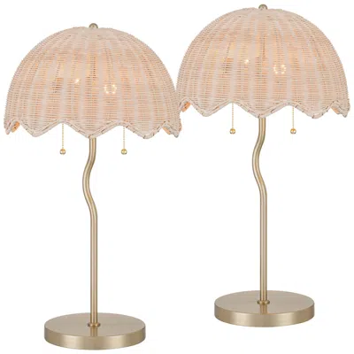 Possini Euro Design Possini Euro Brella 24 1/4"h Gold Rattan 2-light Lamp Set With Dimmer