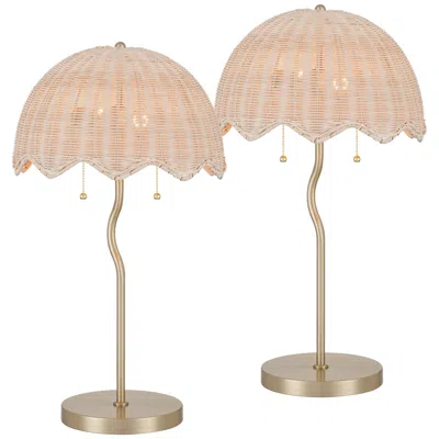 Possini Euro Design Possini Euro Brella 24 1/4"h Gold Rattan 2-light Lamp Set With Dimmer