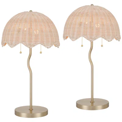 Possini Euro Design Possini Euro Brella 24 1/4"h Soft Gold Rattan 2-light Table Lamp Set