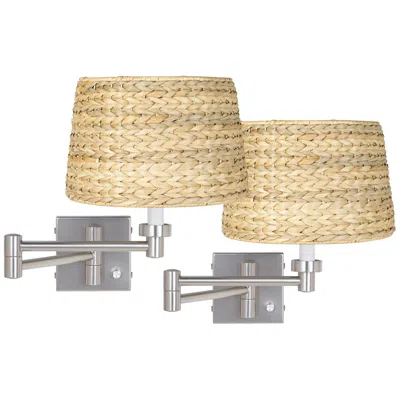 Possini Euro Design Possini Euro Brushed Nickel And Woven Shade Swing Arm Wall Lamps Set Of 2