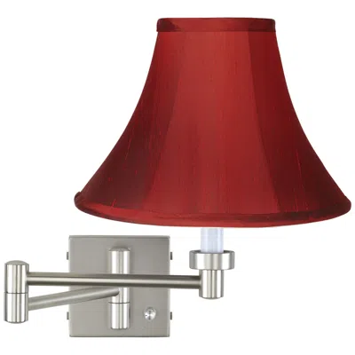 Possini Euro Design Possini Euro Brushed Nickel Red Silk Shade Plug-in Swing Arm Wall Lamp